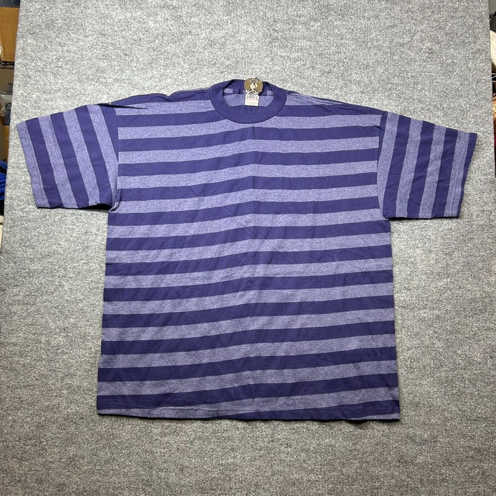 Intex Heavy‎ Weight Crewneck T-Shirt Purple Gray Striped Short Sleeve Tee - 3XL